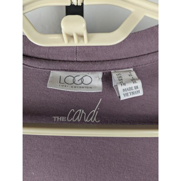 LOGO by Lori Goldstein The Cardi size Large Purple Knit Cardigan slouchy pockets - Picture 3 of 5